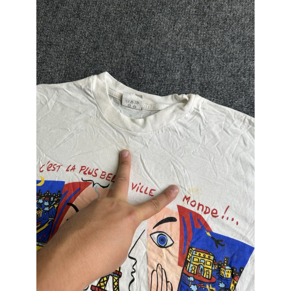 Men's 90s Paris France Energy Play Graphic T-Shirt Eiffel Tower, Size L - Picture 7 of 9